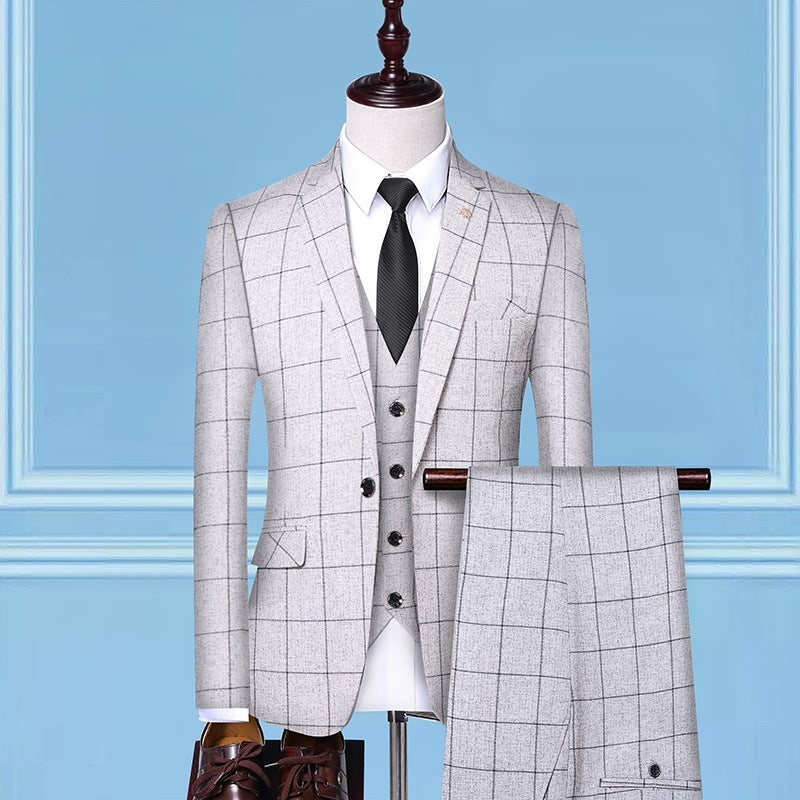 Men's Suits Checkered Three-Piece Work Professional Trends