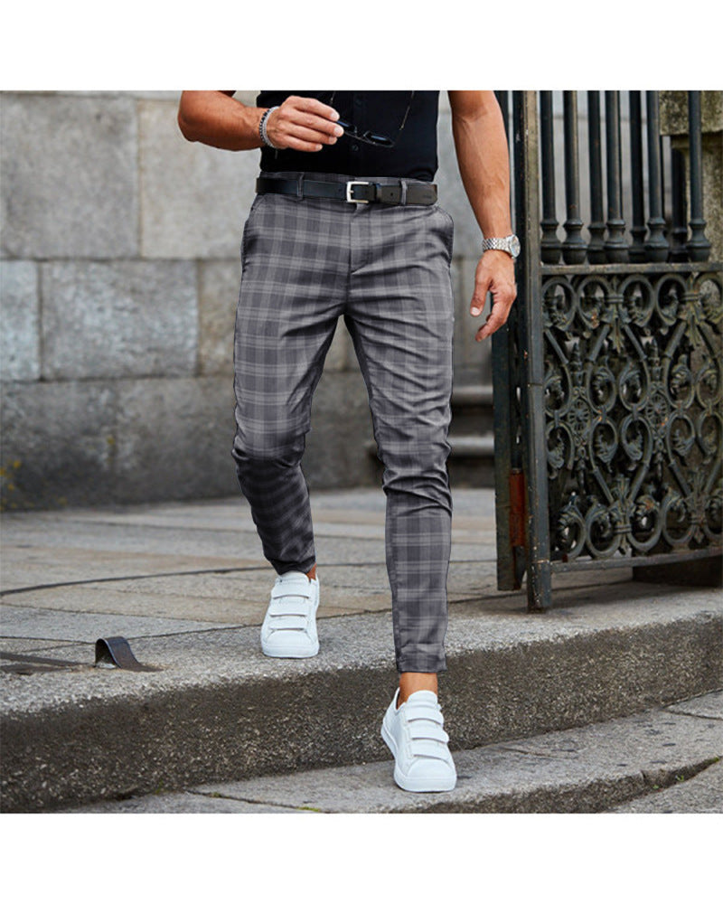 Plaid Print Pants Men's Casual Trousers Loose And Thin Fit