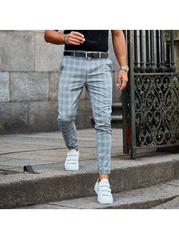 Plaid Print Pants Men's Casual Trousers Loose And Thin Fit