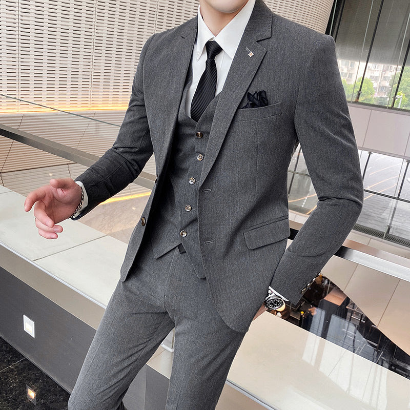 Casual Single Row Buckle Men's Suit Three-piece Set Gray