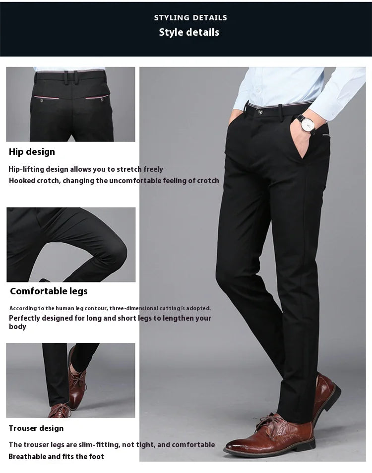 Stylish Elastic Suit Pants for Men - Slim Fit Trousers