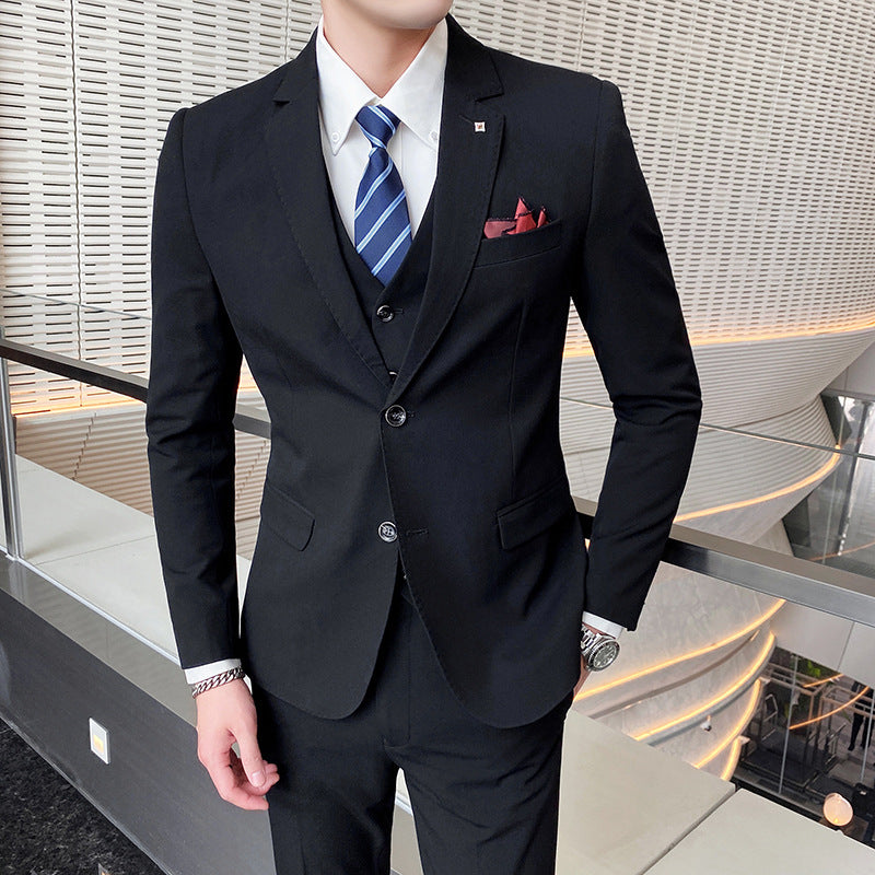 Casual Single Row Buckle Men's Suit Three-piece Set Gray