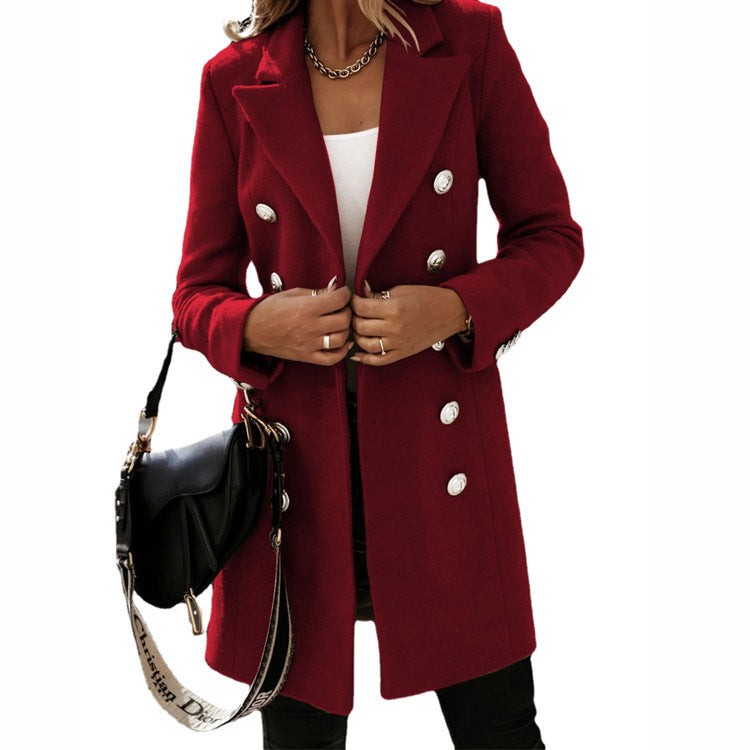 Women's Double-Breasted Wool Blend Collar Jacket Stylish & Warm