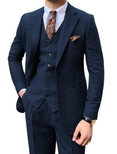 Men's Herringbone Single-breasted Casual Slim Suit Set
