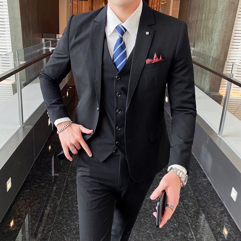 Casual Single Row Buckle Men's Suit Three-piece Set Gray