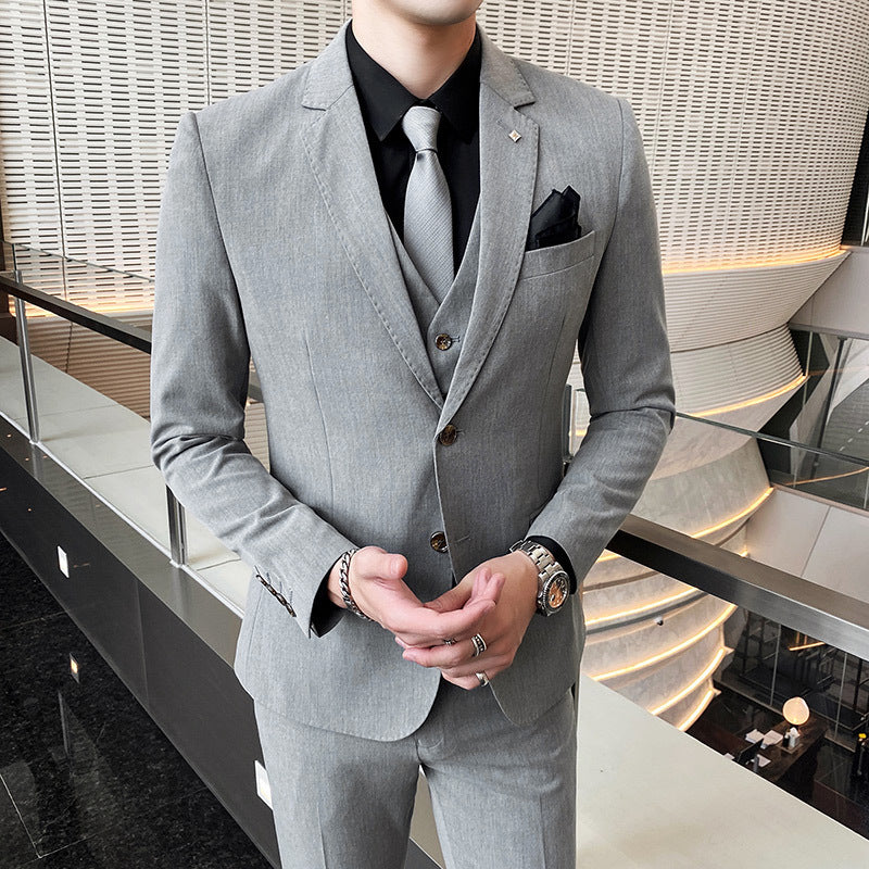 Casual Single Row Buckle Men's Suit Three-piece Set Gray
