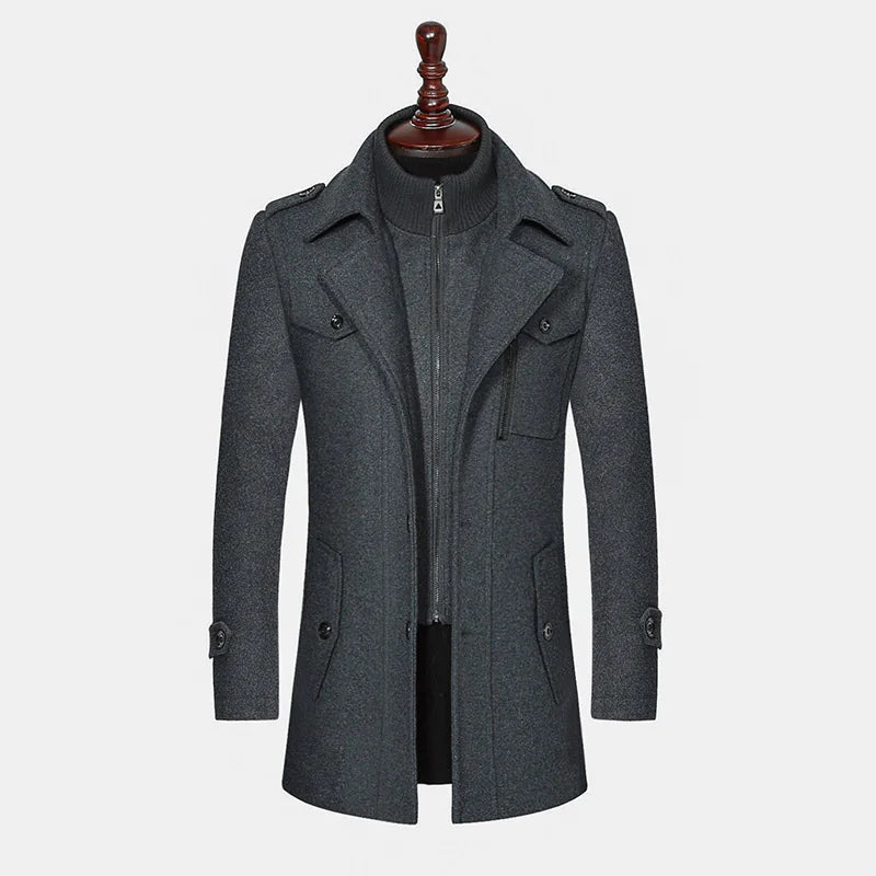 Men's Double Collar Woolen Coat for Stylish Warmth
